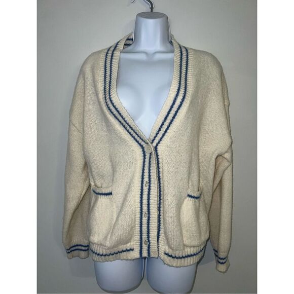 Women’s Striped Cream Cardigan Sweater SMALL - Picture 2 of 7